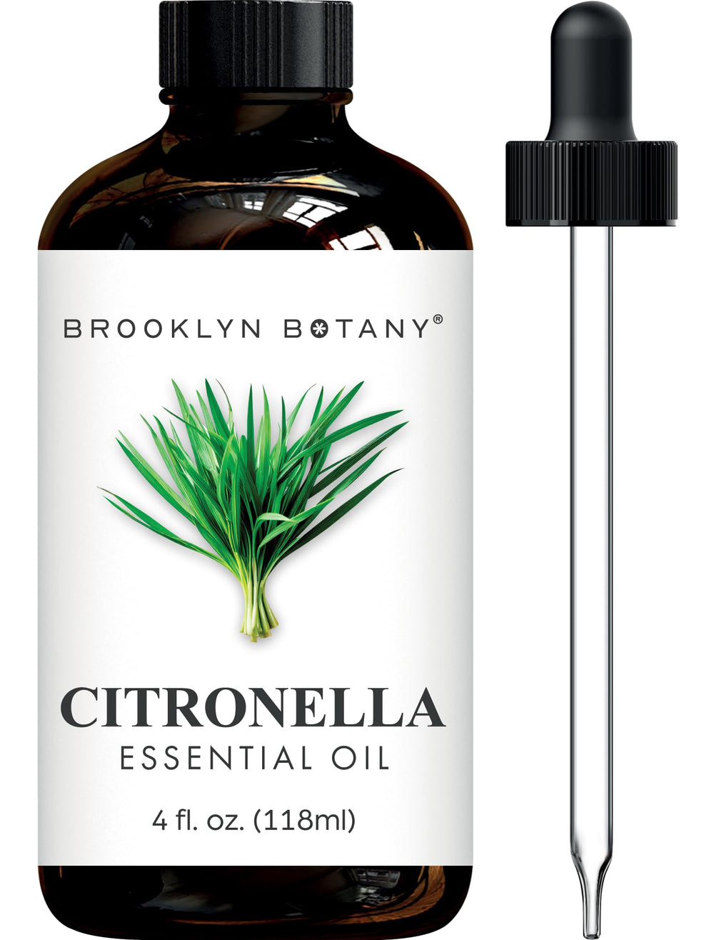 Brooklyn Botany Citronella Essential Oil in amber 4 oz bottle with dropper