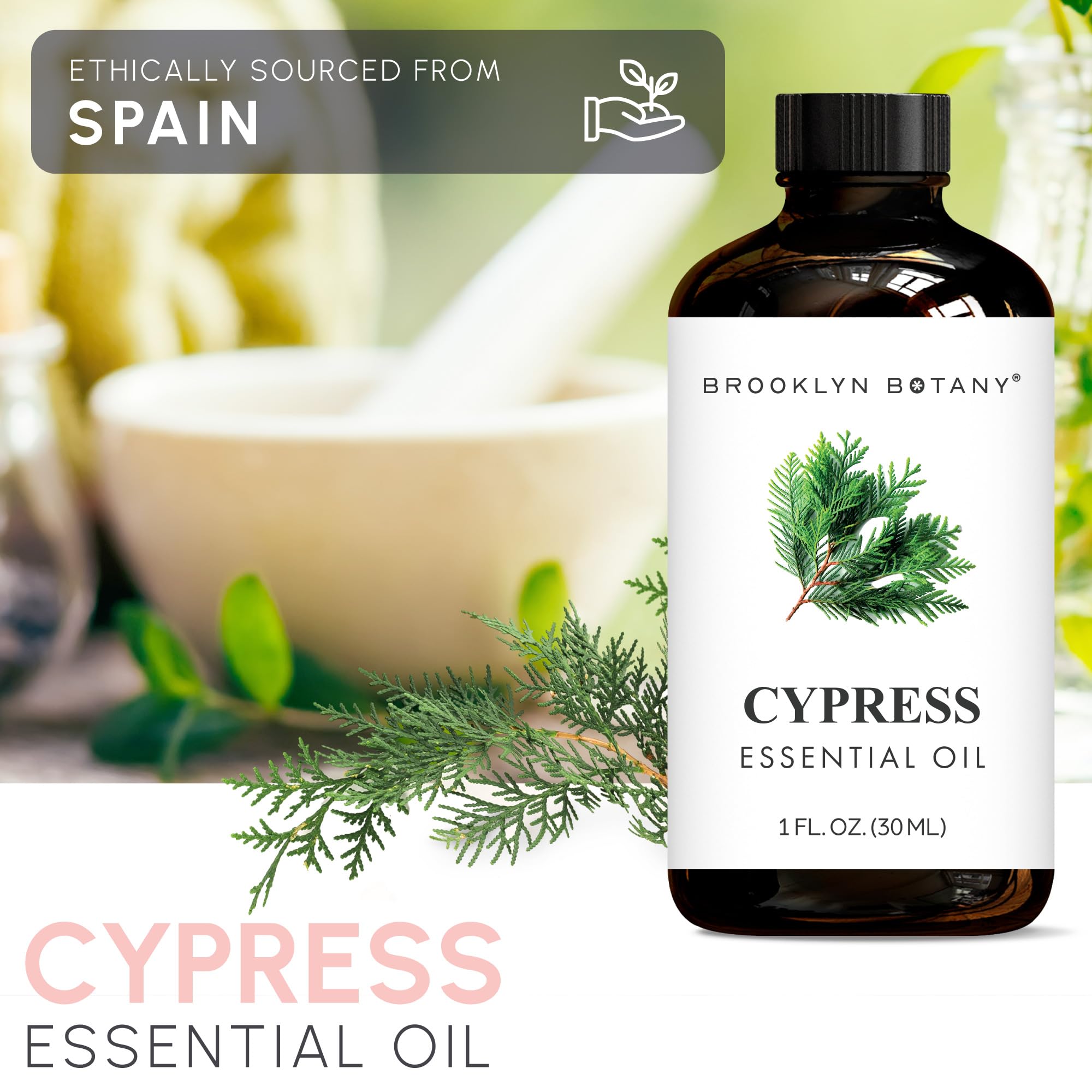 Cypress essential oil diffuser setup with Brooklyn Botany bottle