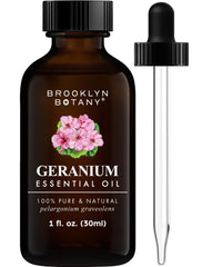 Amber glass bottle of Brooklyn Botany Geranium Essential Oil