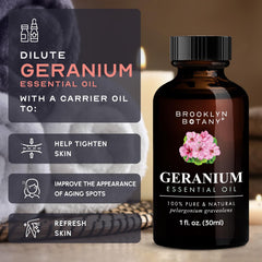 Close-up of USA bottled statement on Brooklyn Botany Geranium Oil
