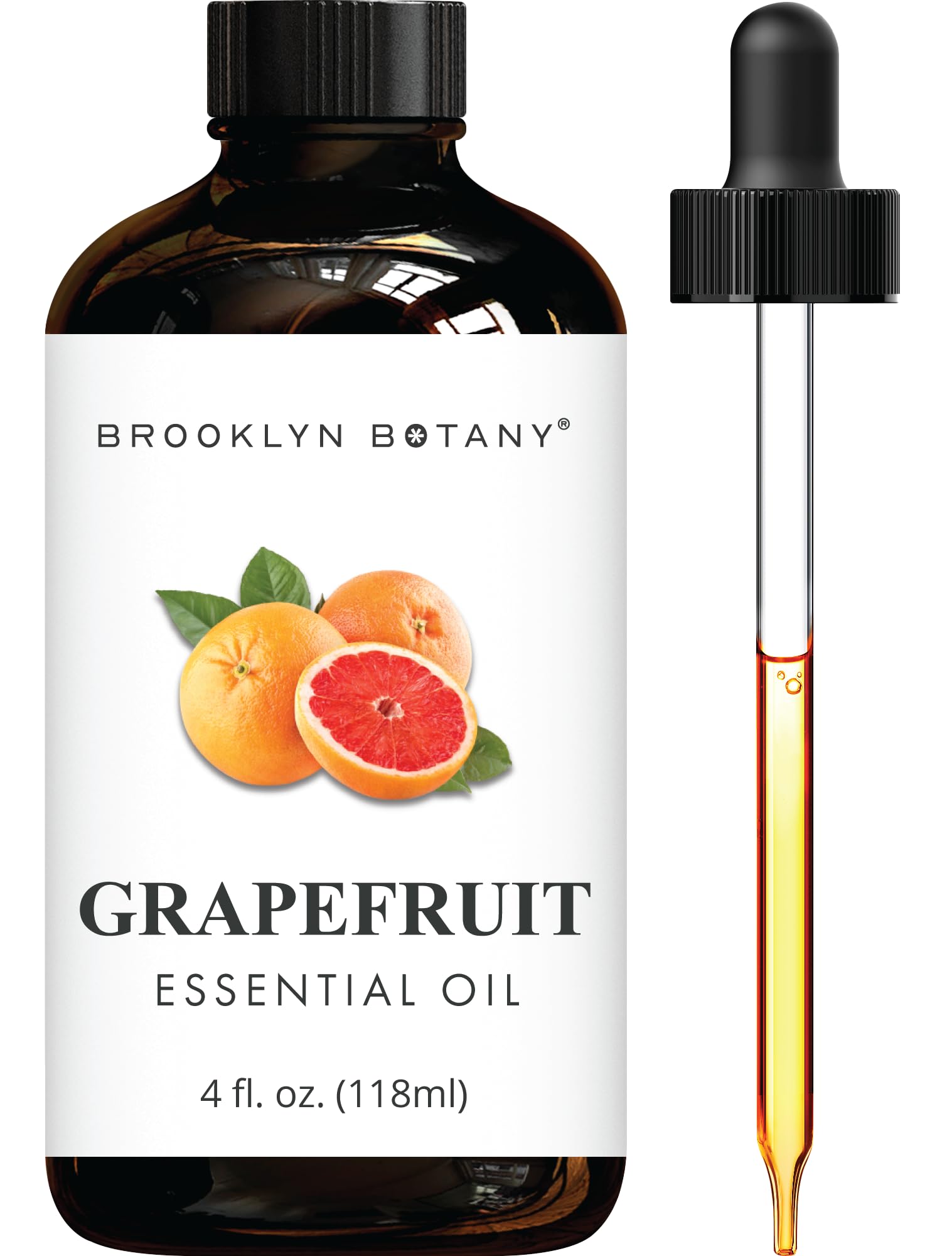 Brooklyn Botany Grapefruit Essential Oil 4 oz amber glass bottle with dropper