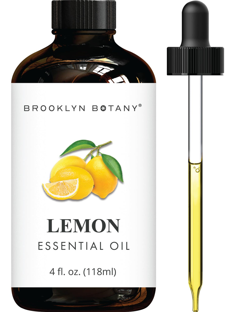 4 oz amber bottle of Brooklyn Botany Lemon Essential Oil