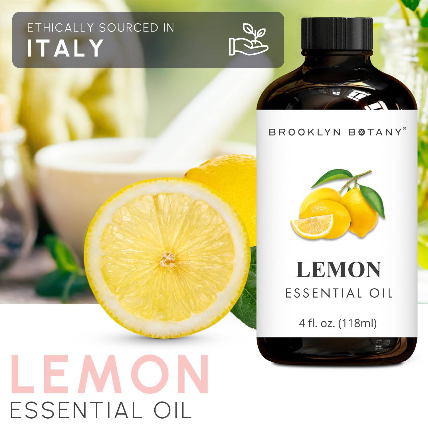 Lemon essential oil used in a diffuser with Brooklyn Botany product