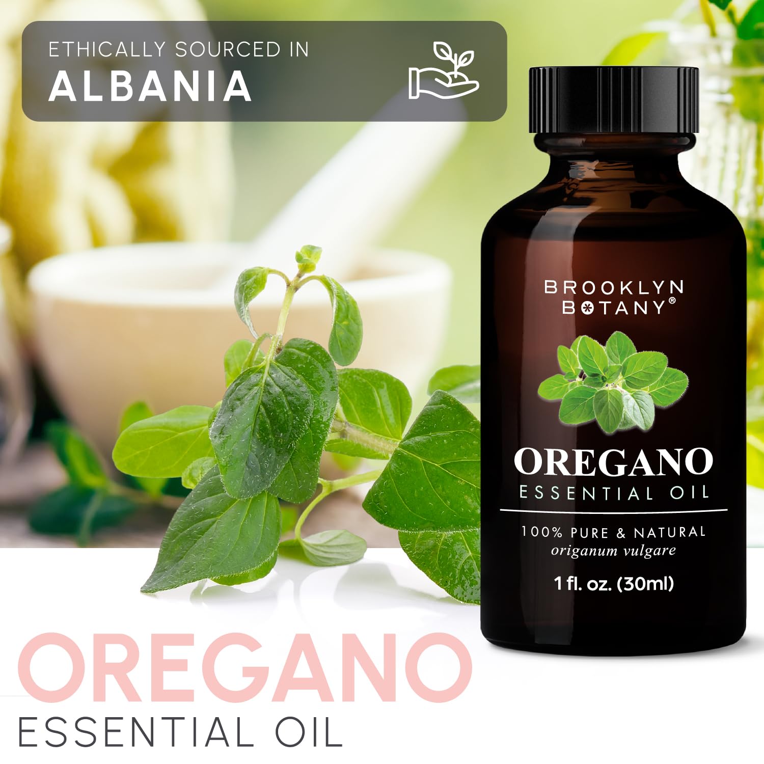 Amber bottle of Brooklyn Botany oregano oil