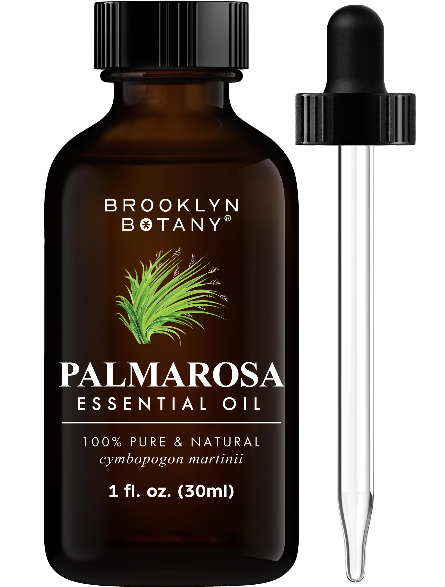 Palmarosa essential oil in amber glass bottle – 1 oz