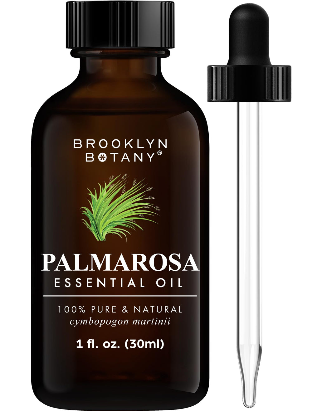 Palmarosa essential oil in amber glass bottle – 1 oz