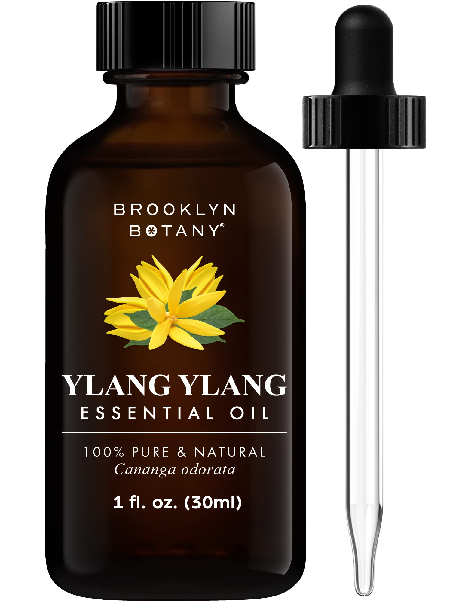Brooklyn Botany Ylang Ylang essential oil in amber 1 fl oz bottle - front view