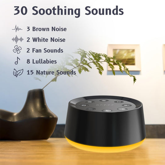 BrownNoise control panel shows volume, timer, and light options for customization.