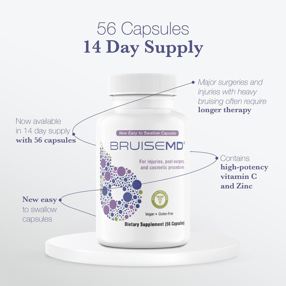BruiseMD capsule close-up emphasizing easy swallow design