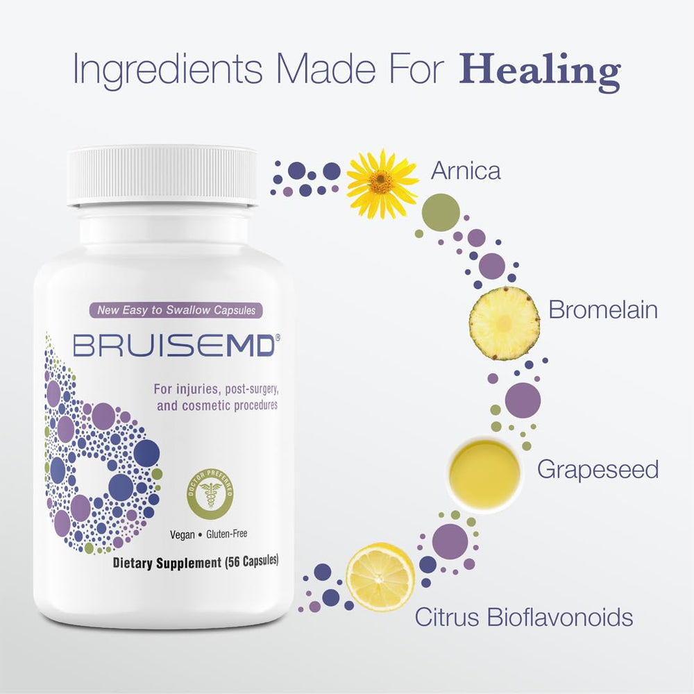 BruiseMD packaging label indicating vegan and USA-made attributes