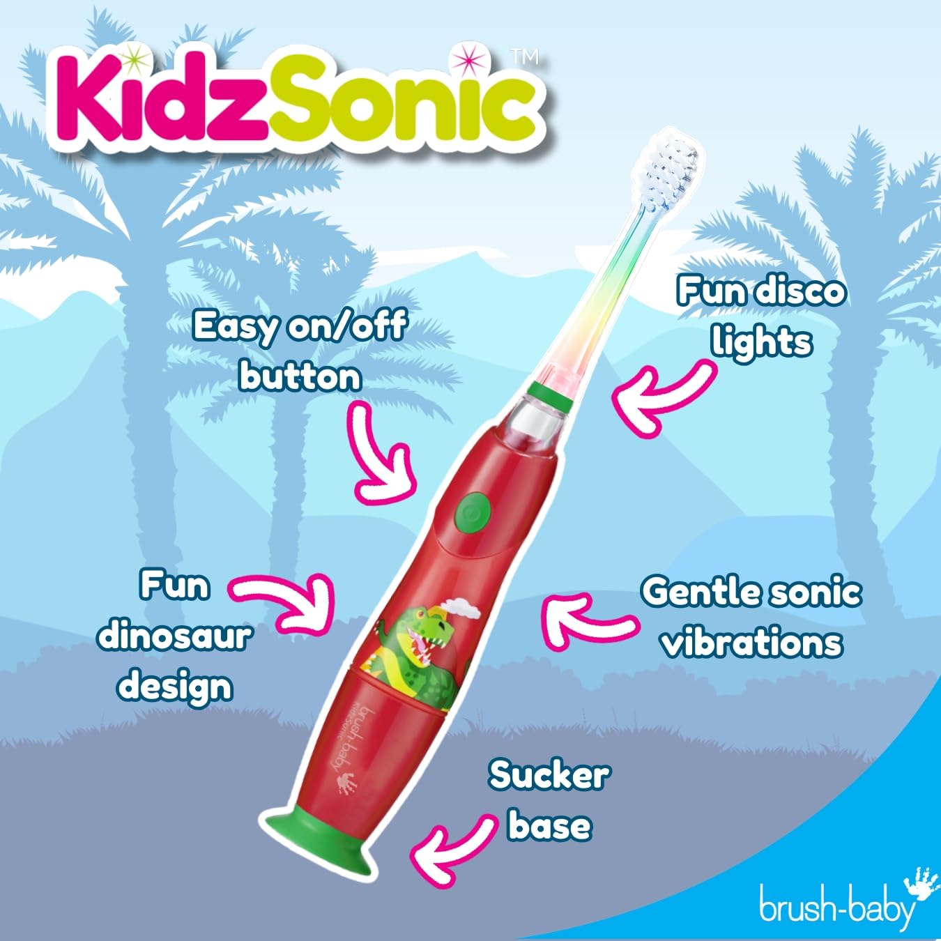KidzSonic Dinosaur toothbrush with gentle sonic vibrations