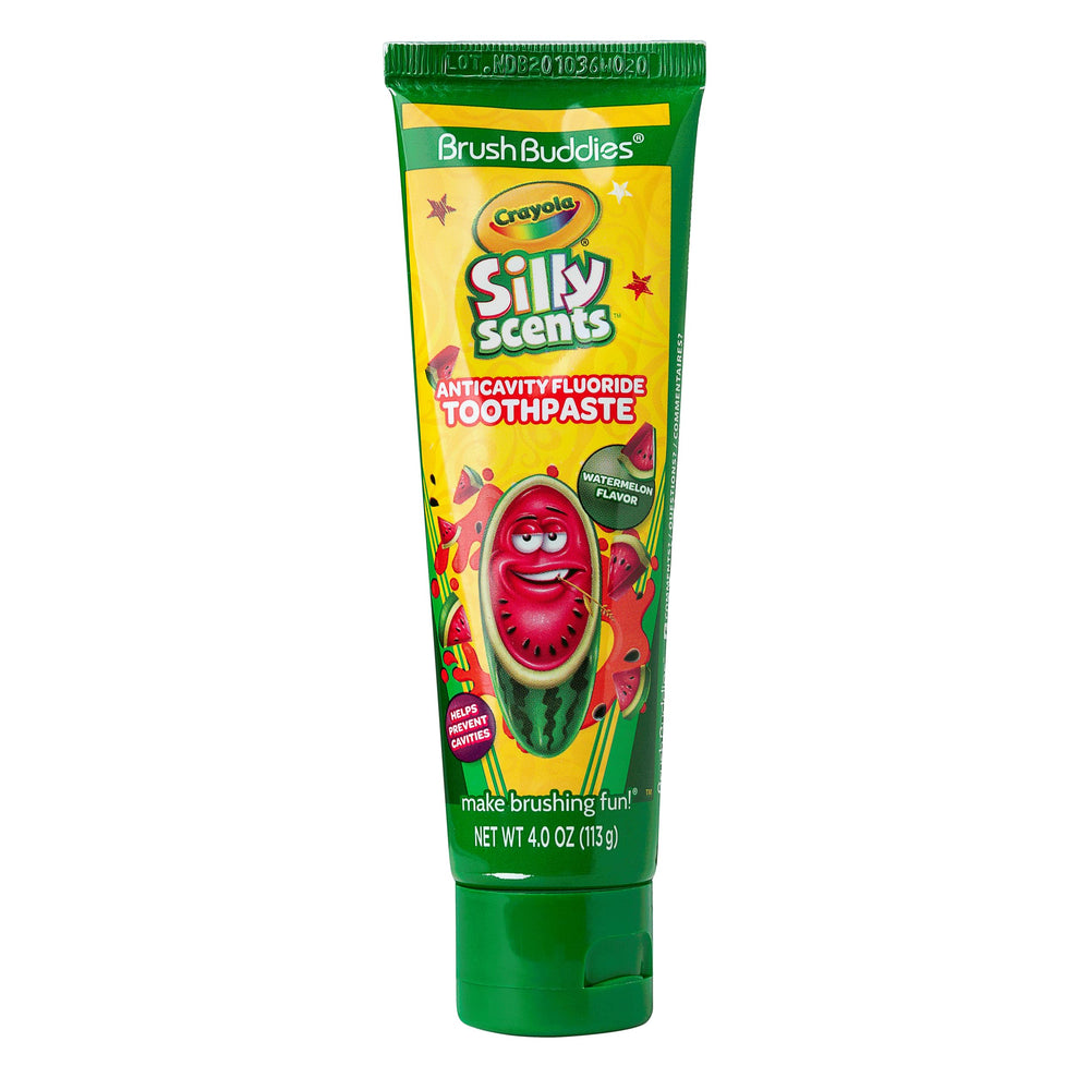 Child brushing with watermelon flavored toothpaste for kids aged 2 and up