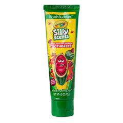 Child brushing with watermelon flavored toothpaste for kids aged 2 and up