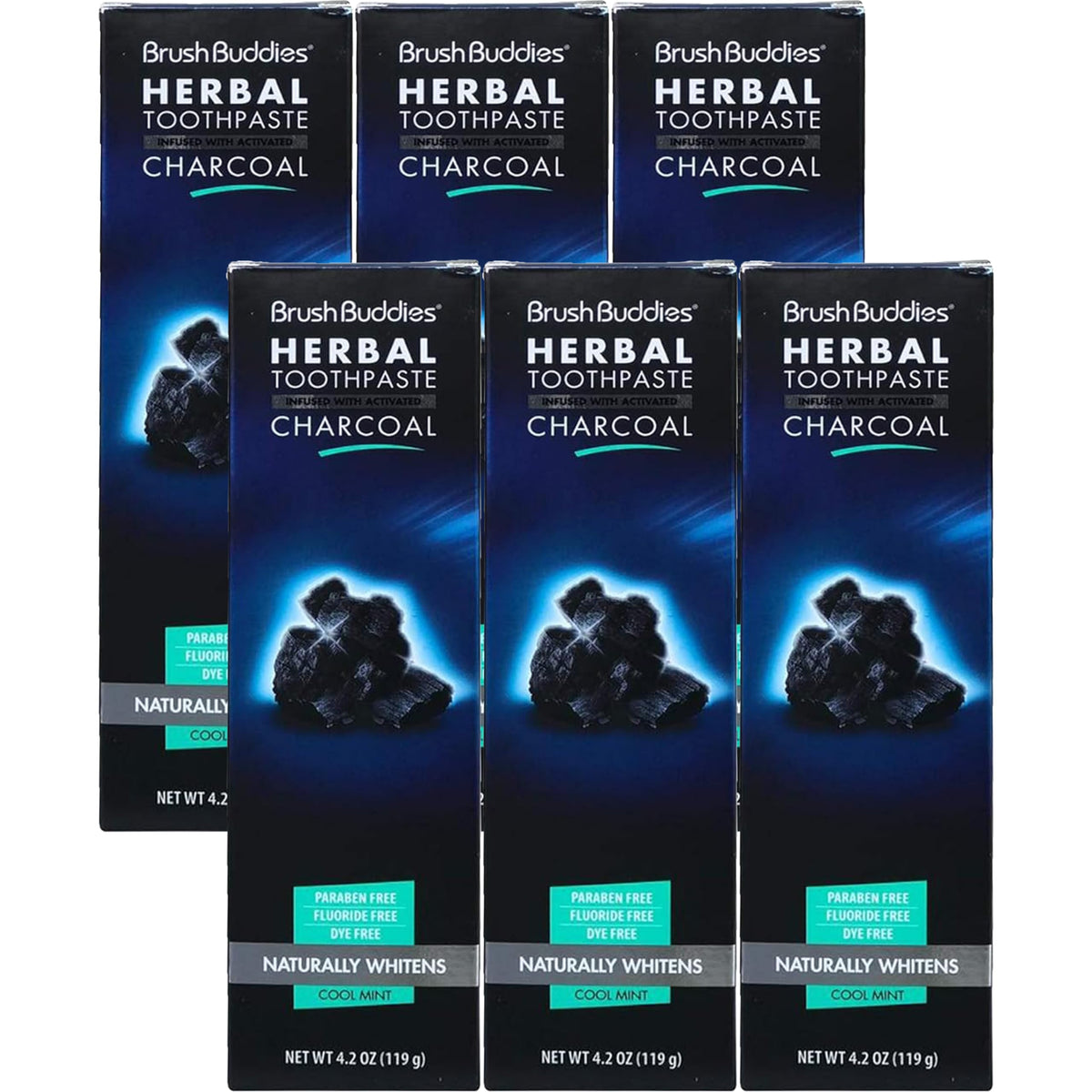Brush Buddies Herbal Charcoal Toothpaste 6 Pack front view