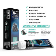 Cool mint flavored Brush Buddies Herbal Charcoal Toothpaste tube