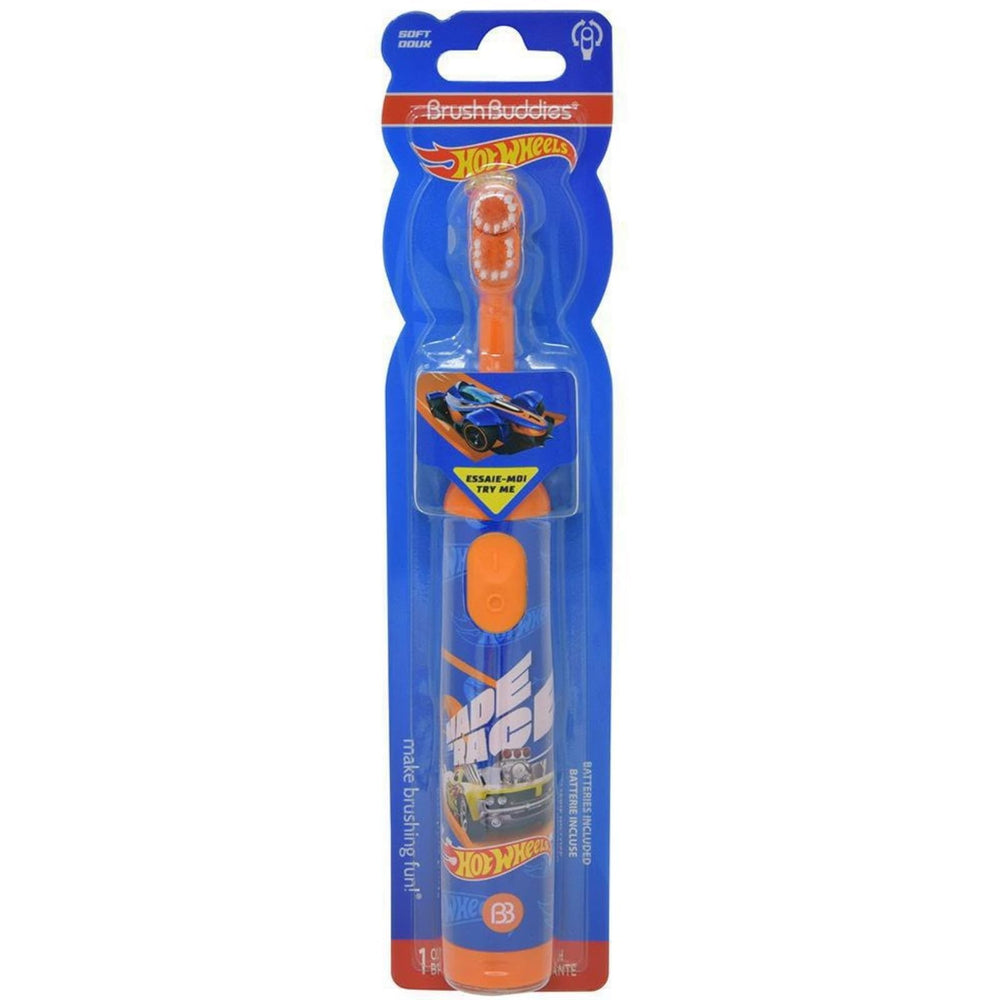 Front view of Brush Buddies Hot Wheels electric toothbrush