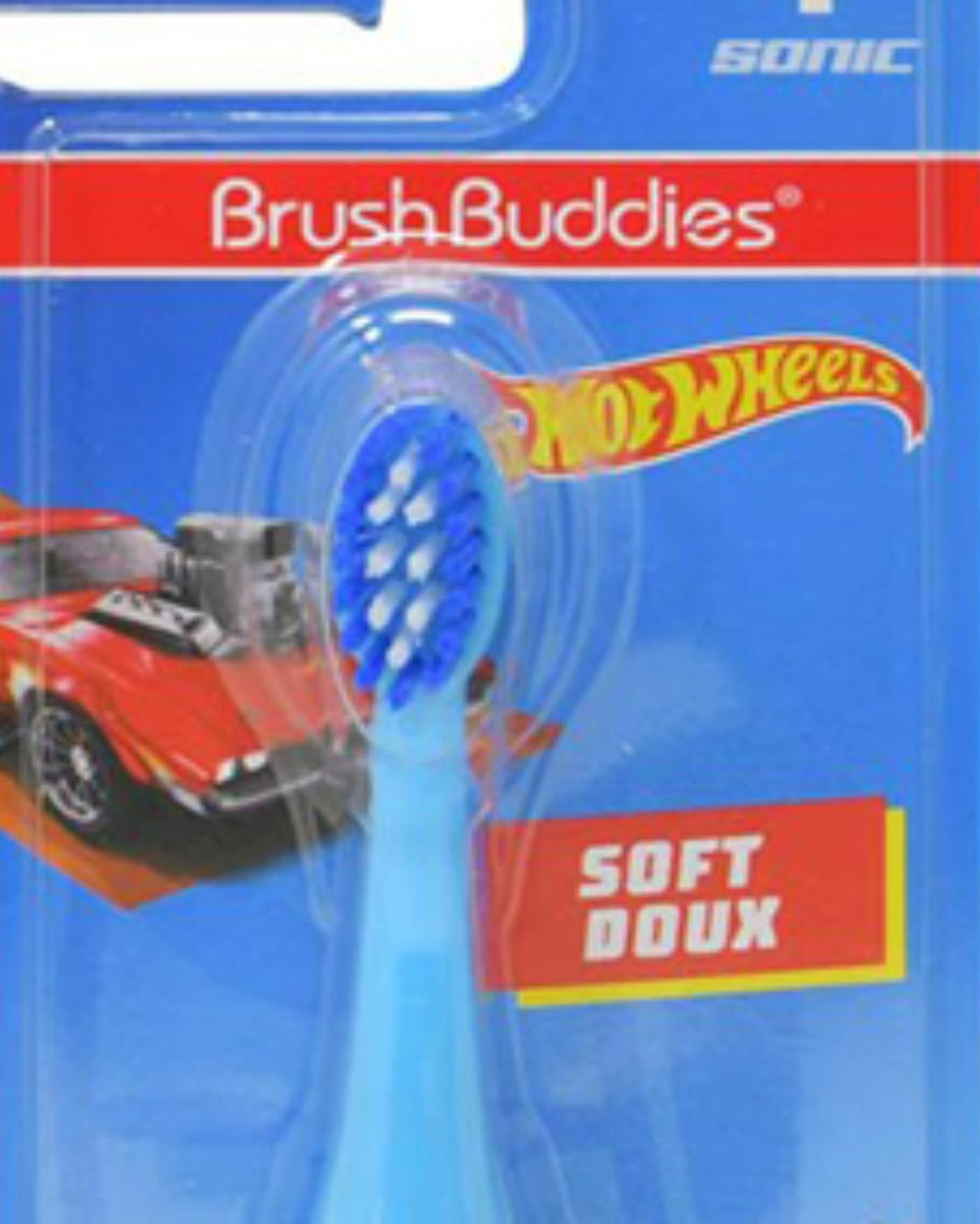 Close-up of soft rounded bristles on Hot Wheels toothbrush