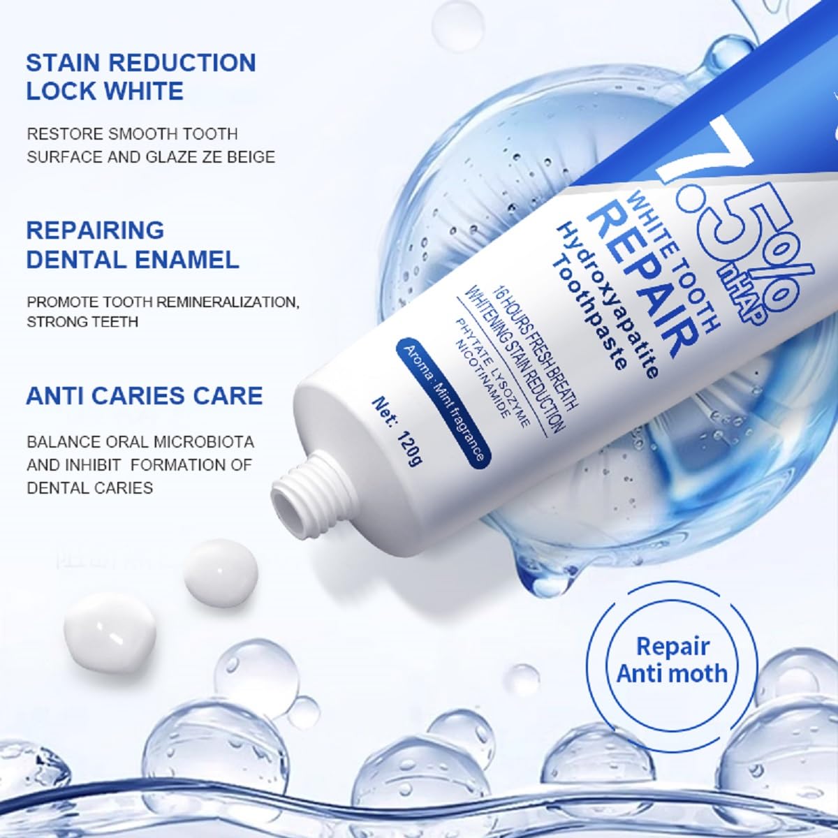 Brush for 3 minutes, twice daily with hydroxyapatite toothpaste
