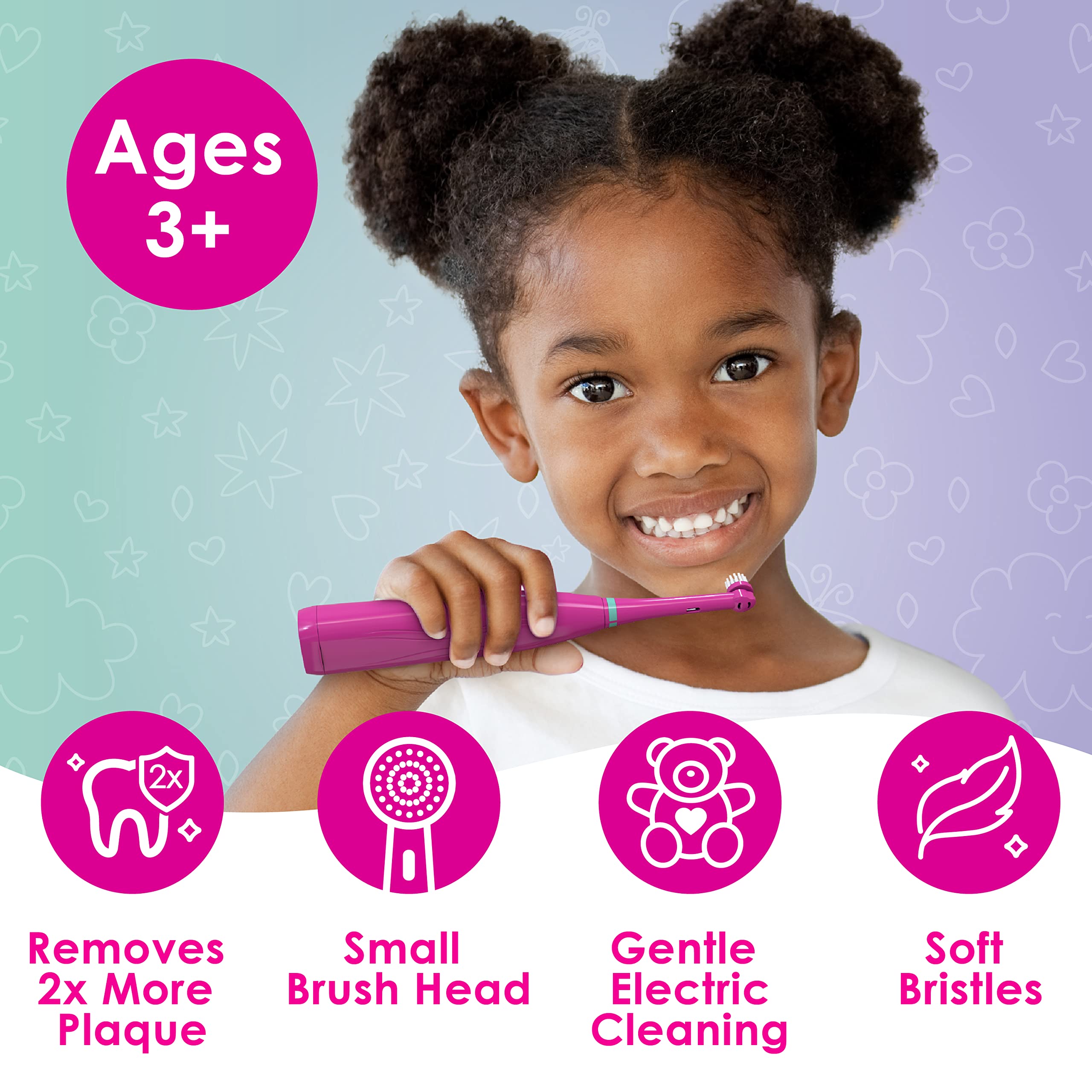 Close-up of the soft bristles on the Brusheez kids toothbrush