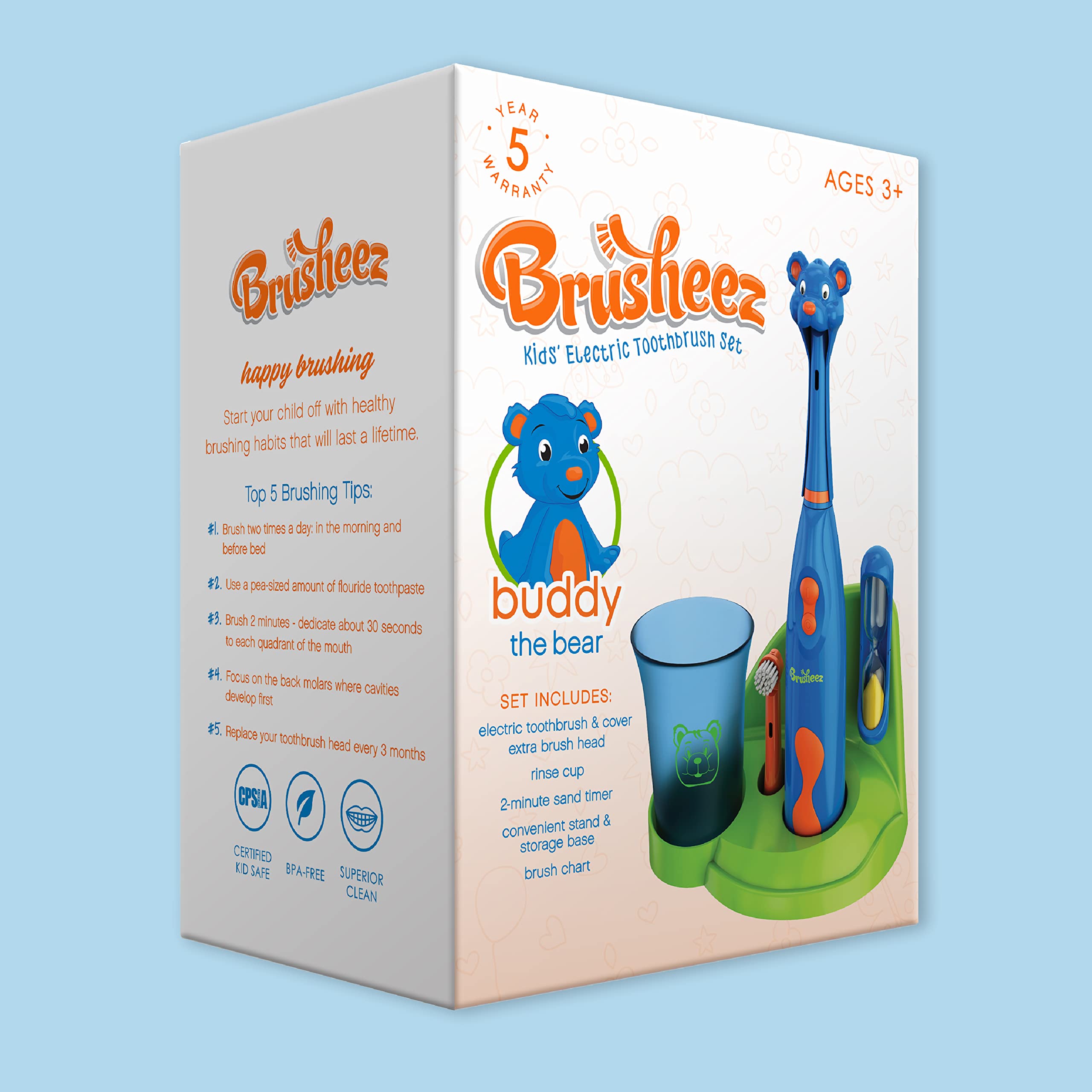 Brusheez packaging box with warranty information