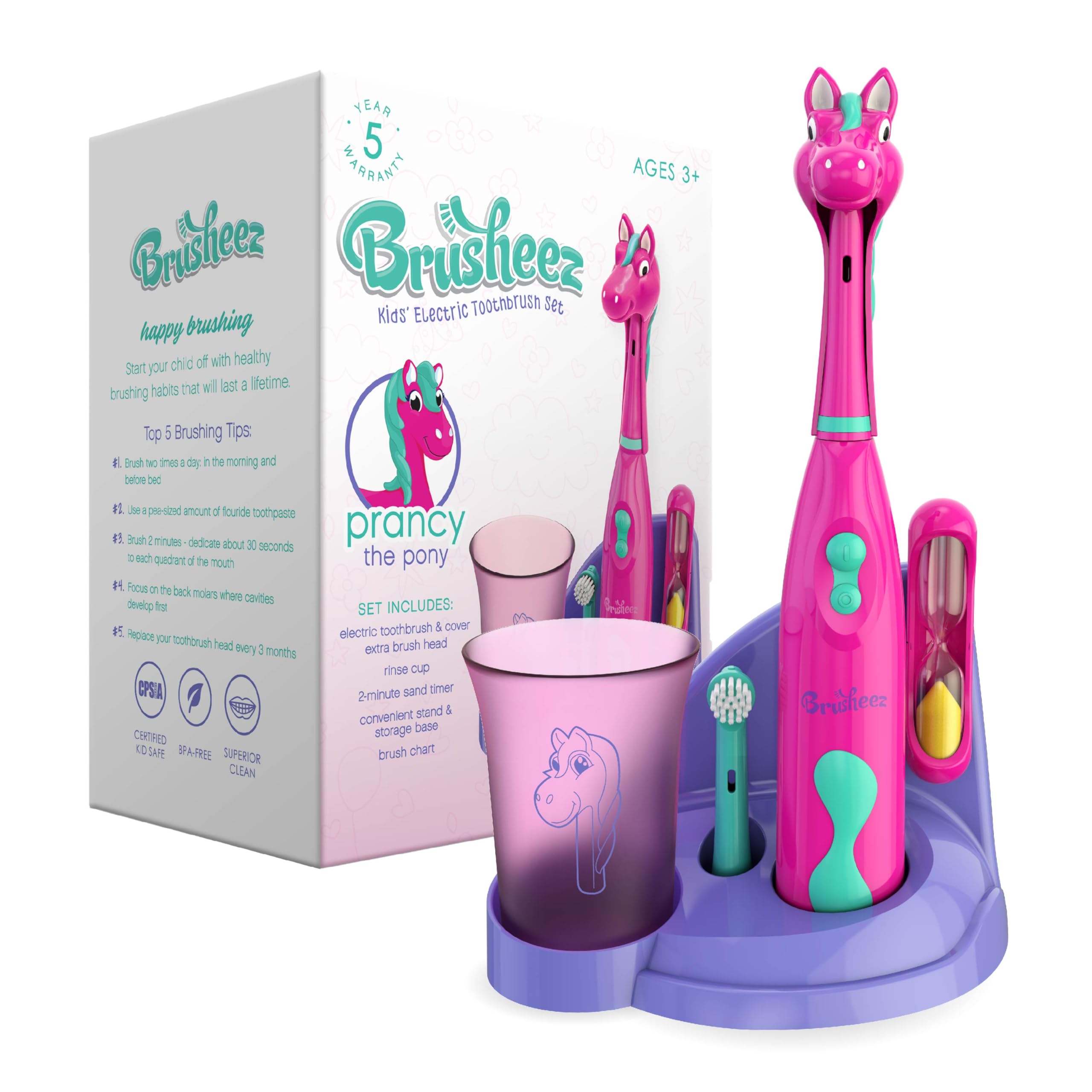 Brusheez Kids' Electric Toothbrush featuring Prancy the Pony (front view)