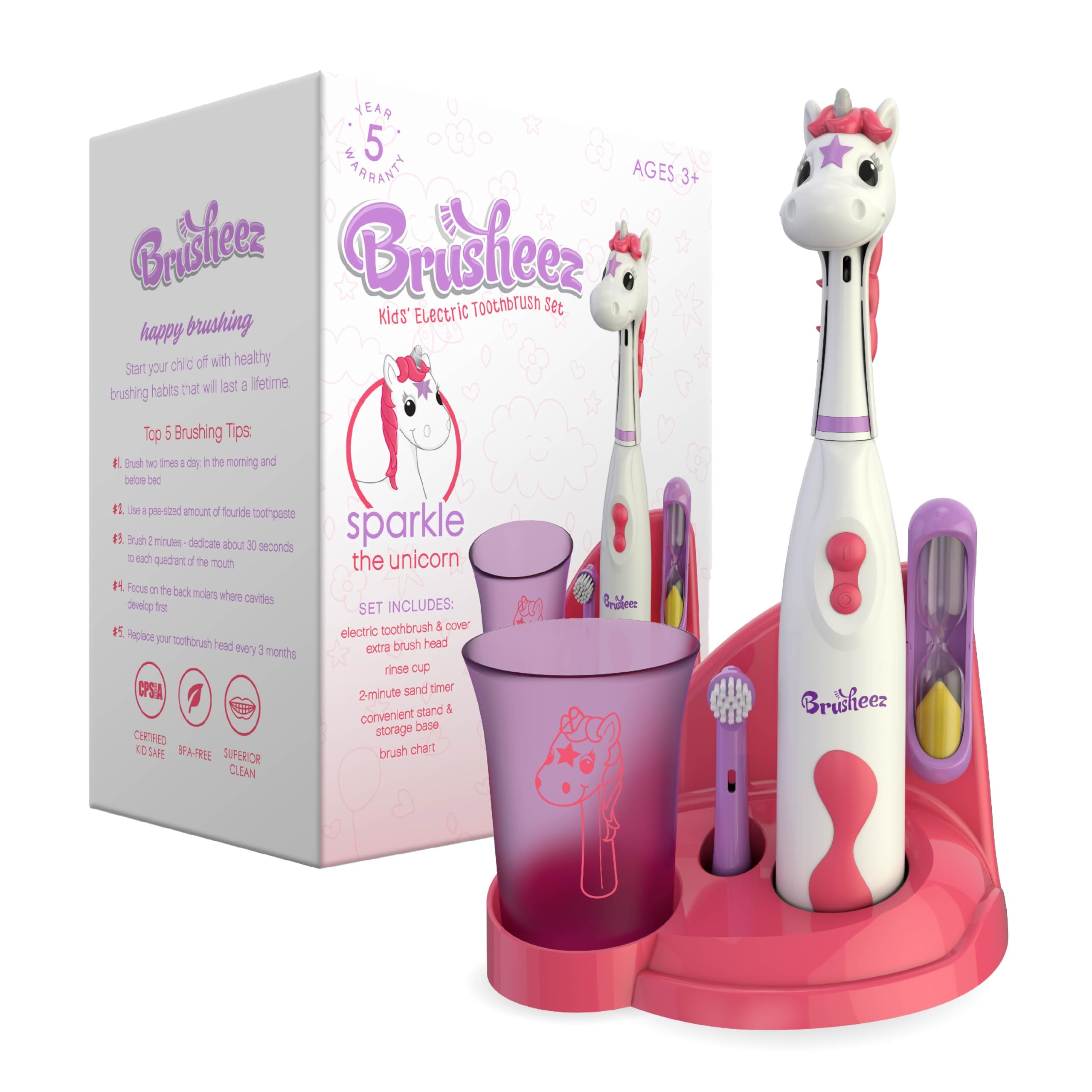 Brusheez Kids’ Electric Toothbrush Set featuring Sparkle the Unicorn