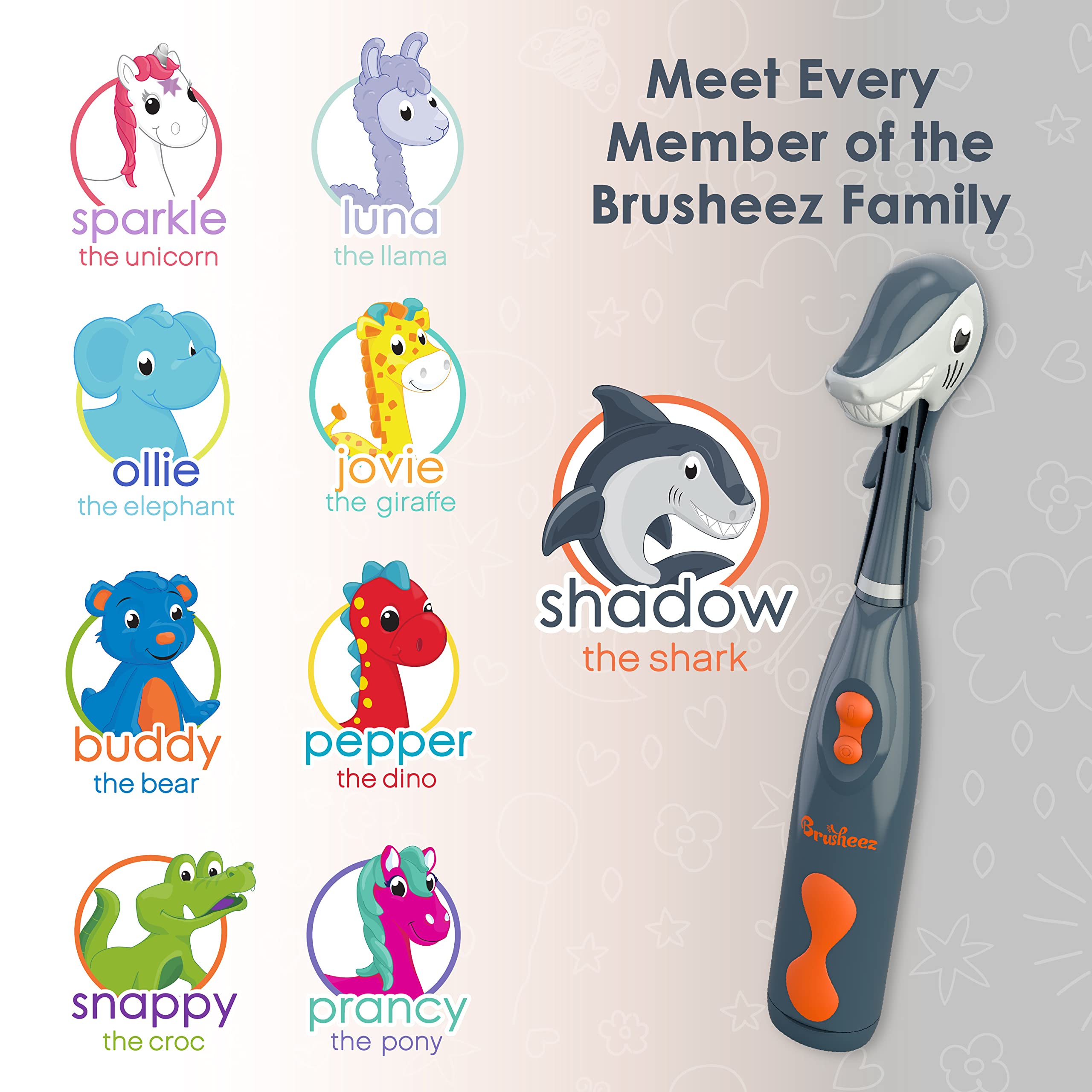 Brusheez Shadow the Shark stand with brushing chart