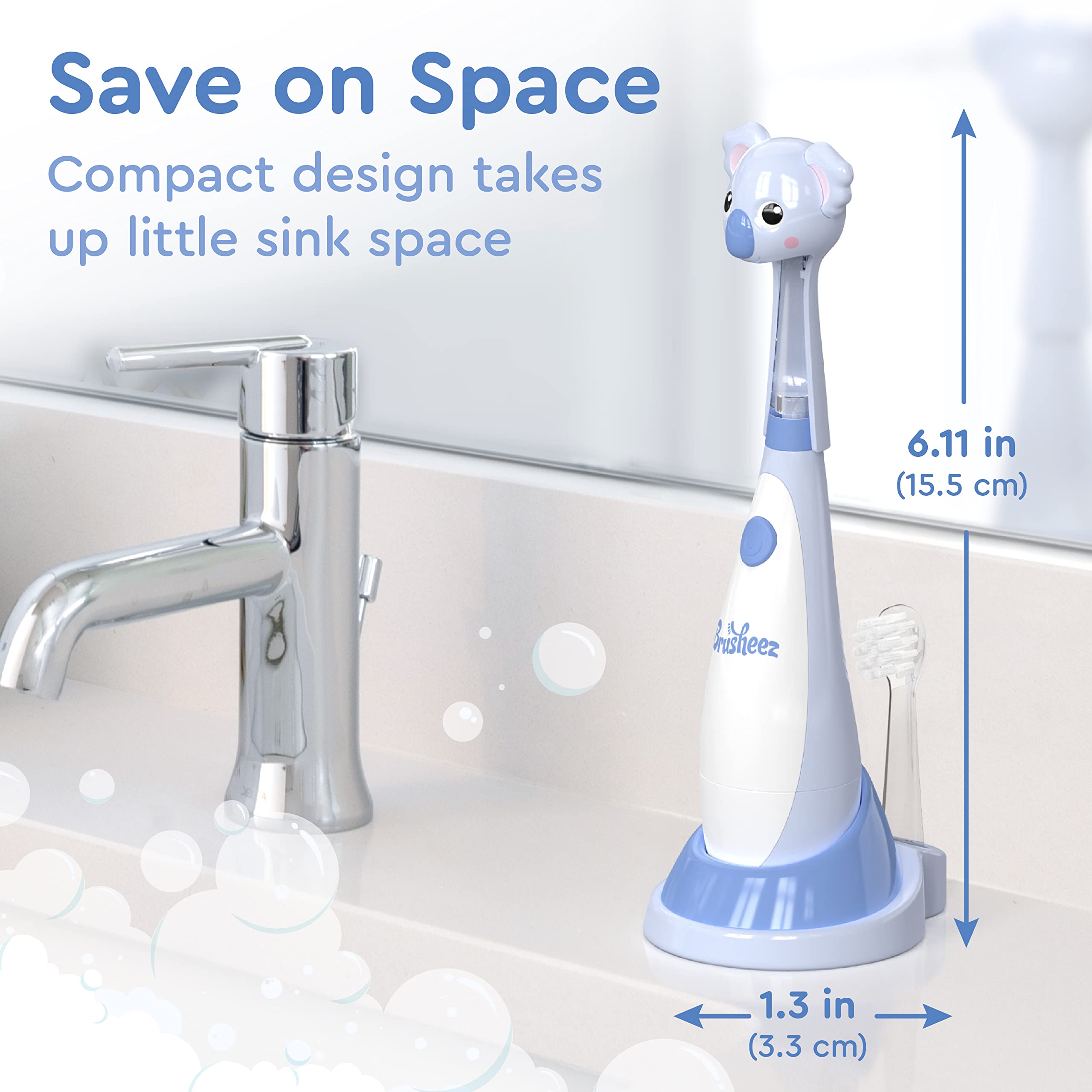 Storage base with toothbrush and extra head neatly stored