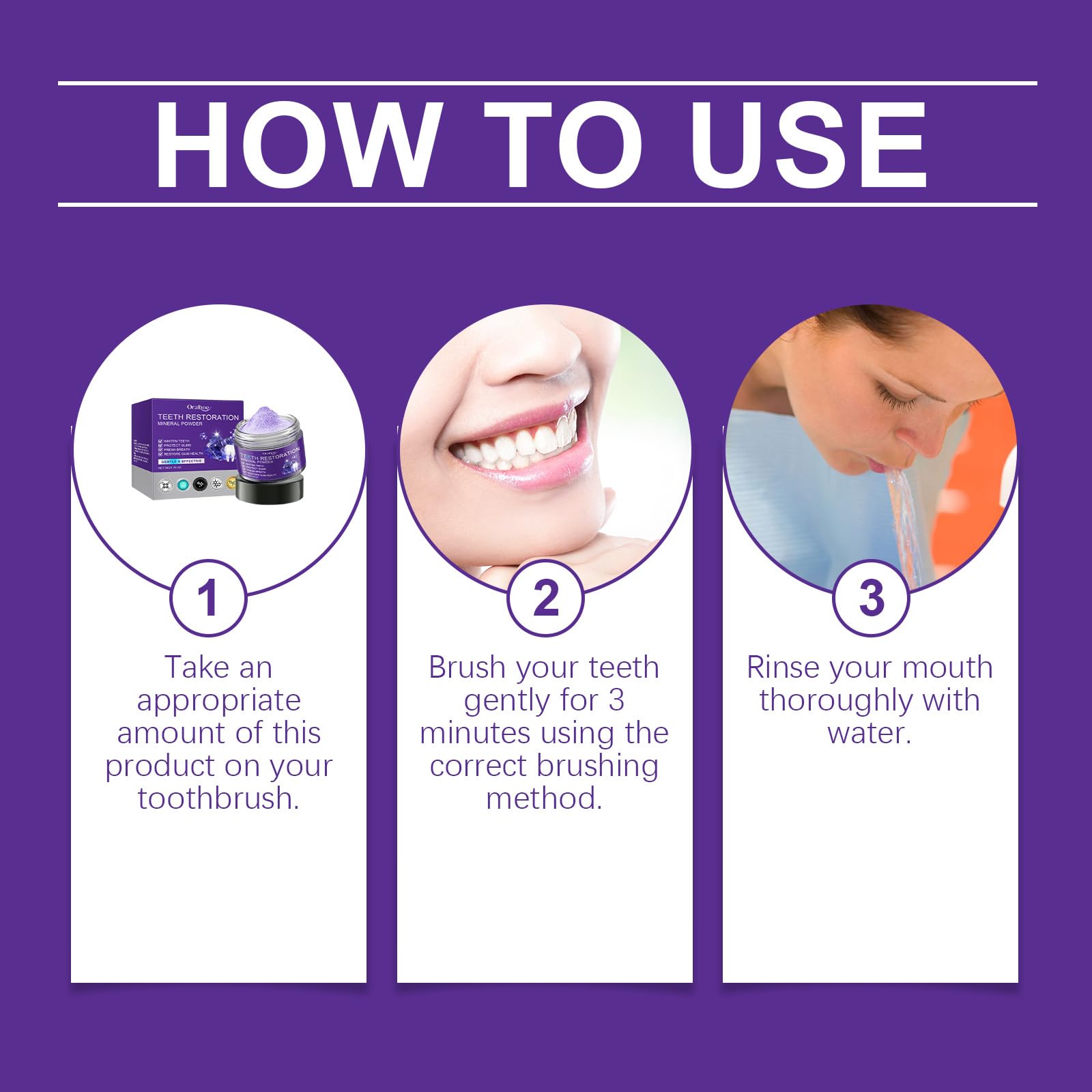 Brushing twice daily with mineral powder