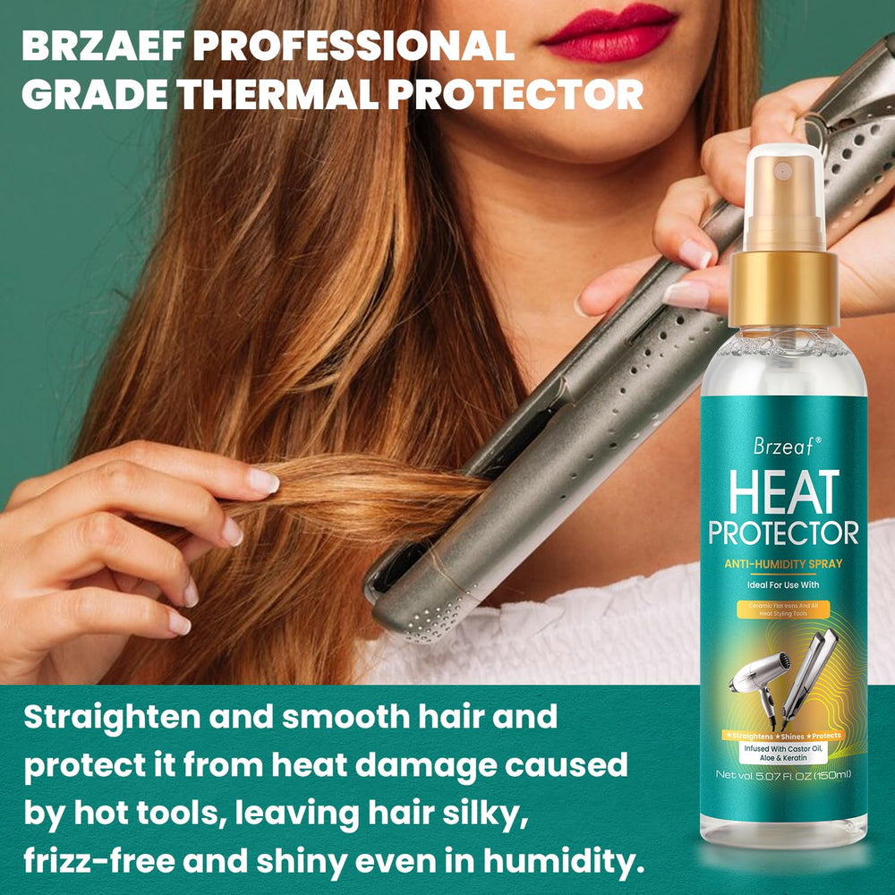 Brzeaf keratin silk castor oil formula protects hair while styling.