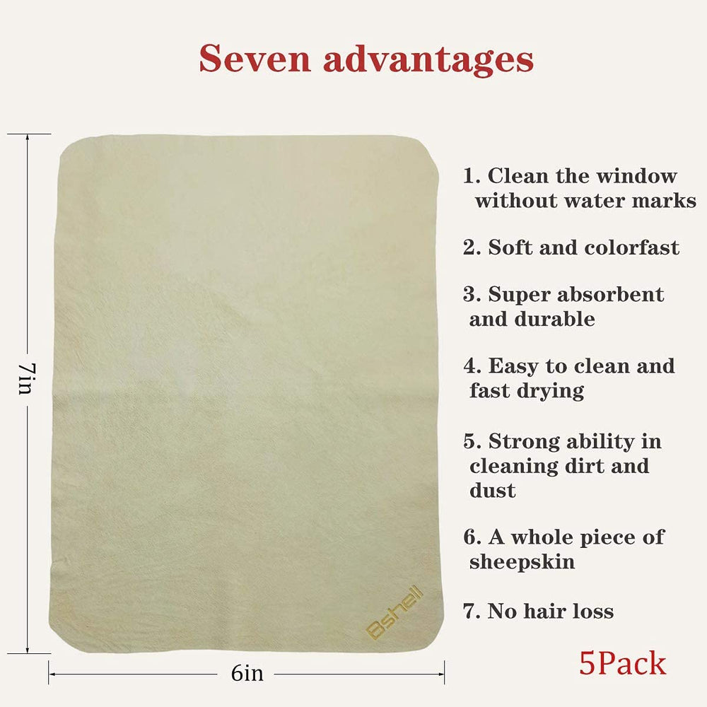 BSHELL Chamois Cloth 7x6 inch Pack of 5 - angled view