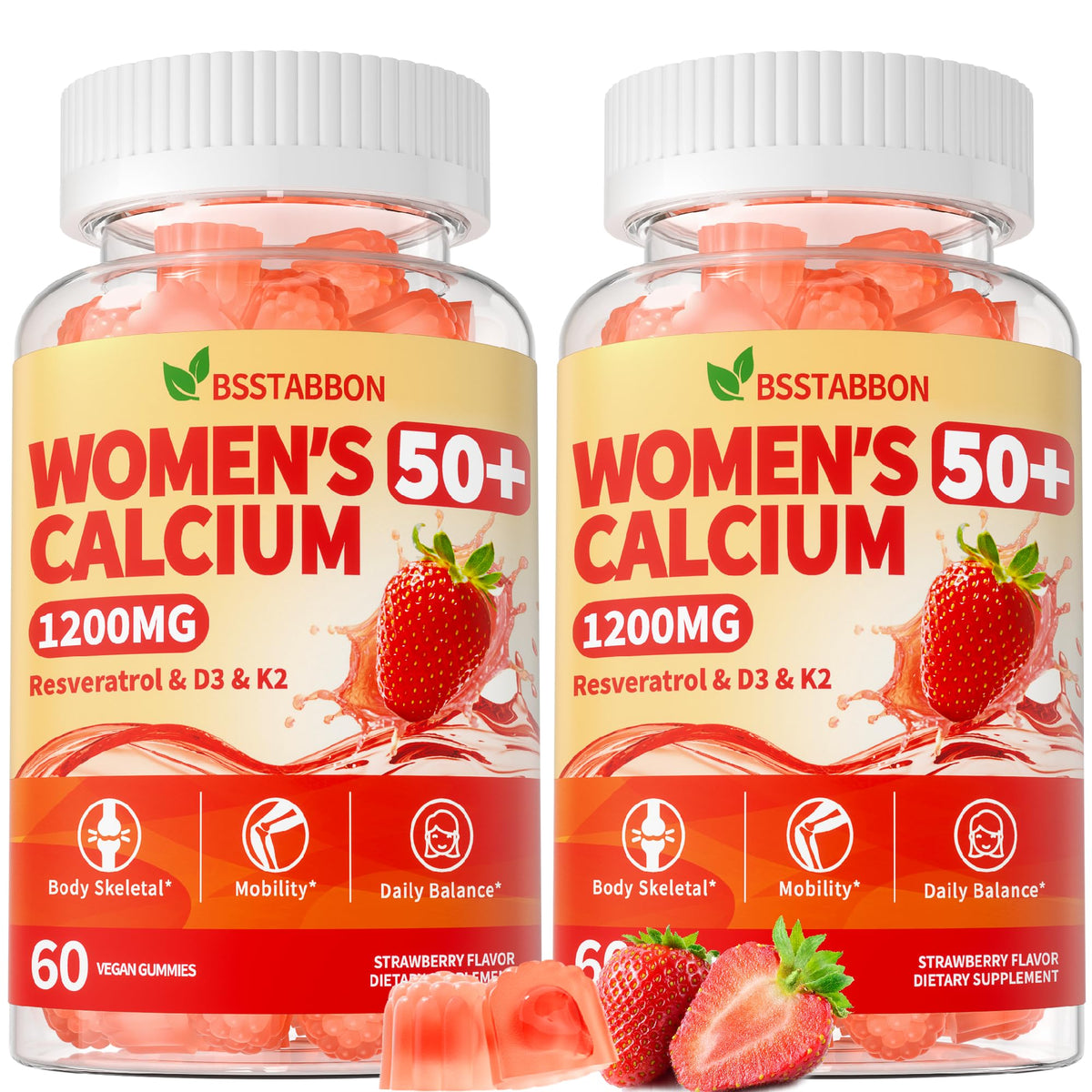 Bottle of BSSTABBON 50+ calcium citrate gummies with 1200mg per serving label