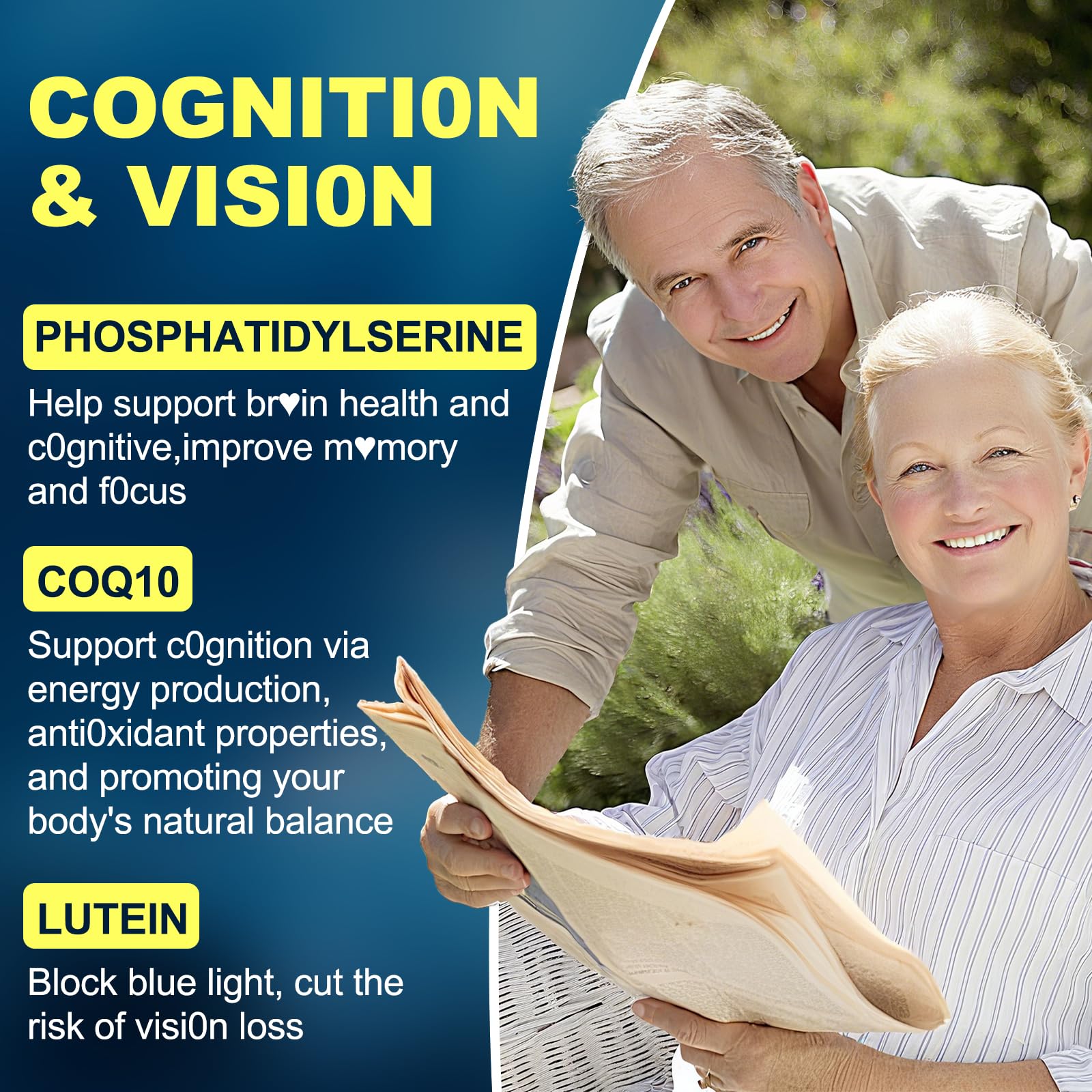 Ingredients panel showing CoQ10, Phosphatidylserine, and Lutein in BSSTABBON Omega-3 Gummies