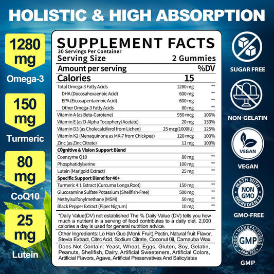 Close-up of 600mg EPA and 600mg DHA per serving in BSSTABBON Omega-3 Gummies