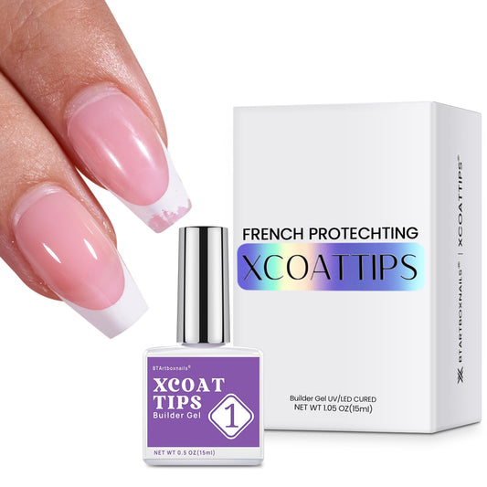 BTArtboxnails XCOATTIPS builder gel 15ml bottle for long-lasting French tip protection.