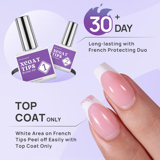 BTArtboxnails XCOATTIPS builder gel application spreads evenly for smooth French tips.