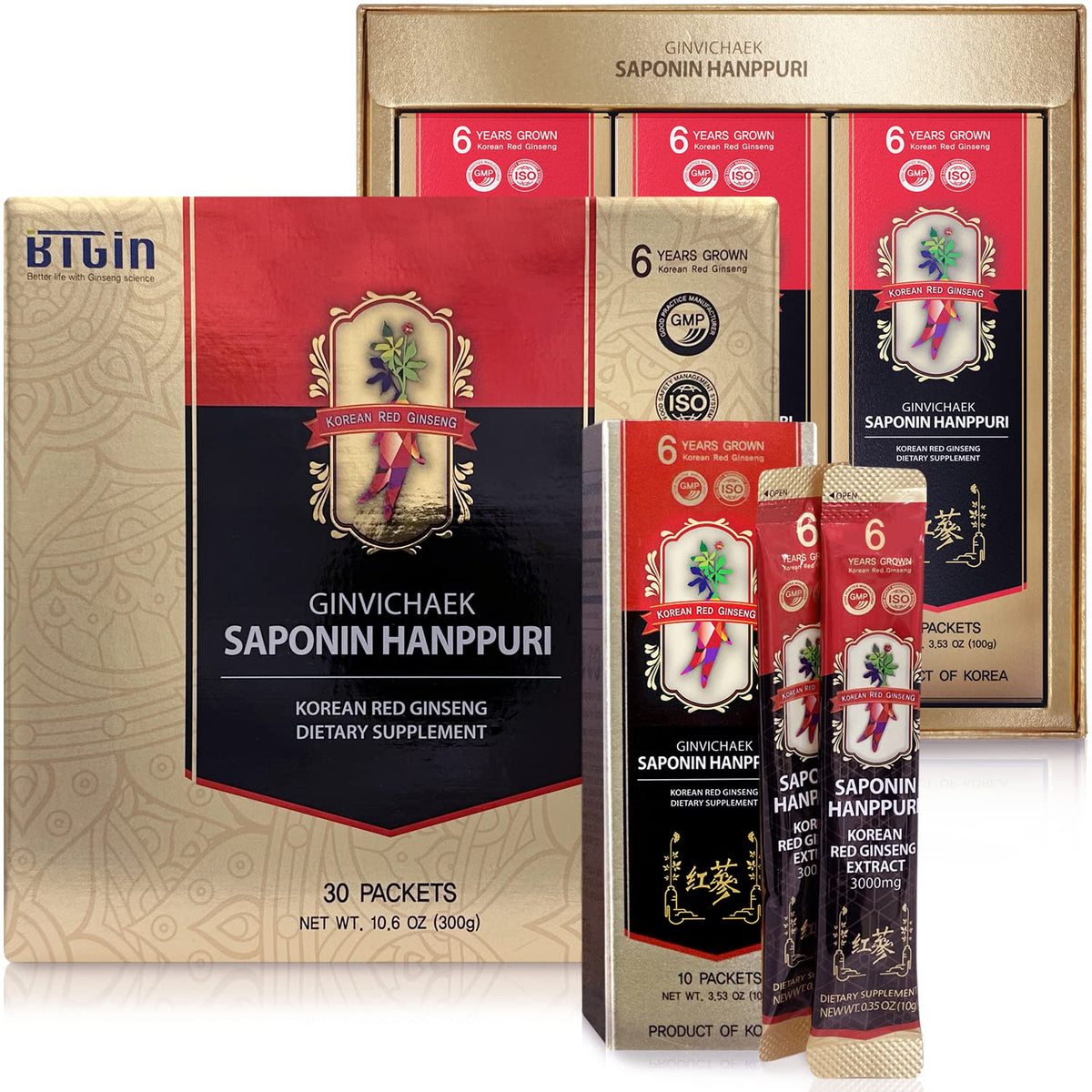 BTGIN Korean Red Ginseng Extract 3000mg bottle with 30 sachets