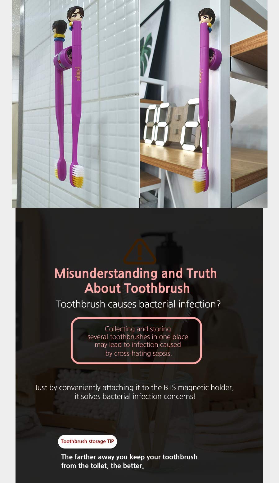 Magnetic wall mount holding BTS toothbrush