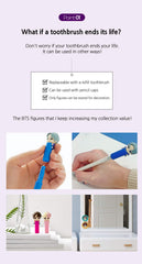BTS character figure toothbrush mounted on a wall via magnetic holder
