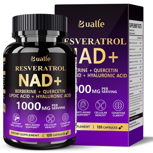 Front view of Bualle NAD Supplement bottle