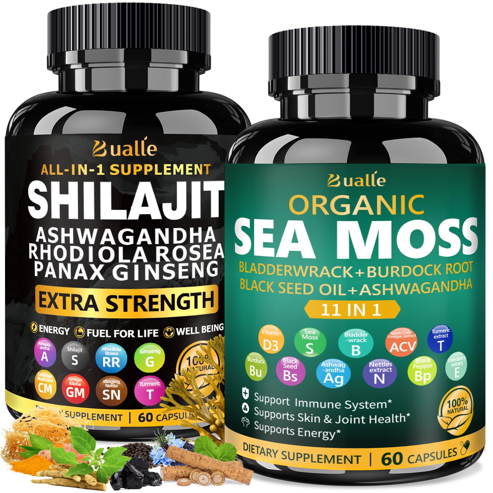 Bualle Sea Moss and Shilajit capsules packaging