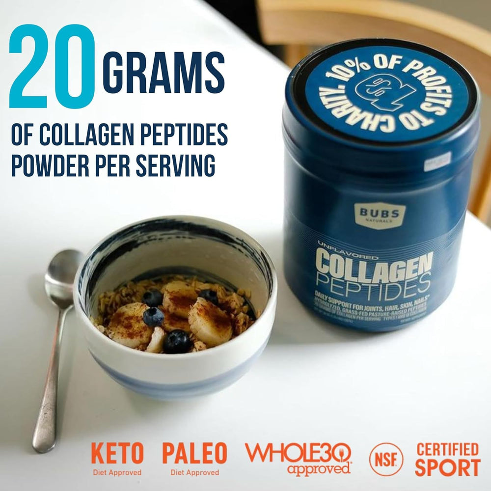Nutrition facts label for BUBS Naturals Collagen Peptides