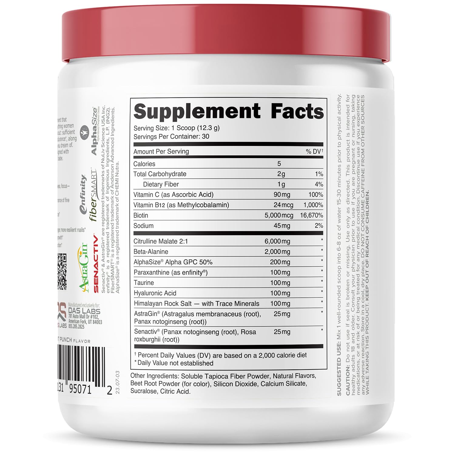 30 servings indicator on Bucked Up Babe tub