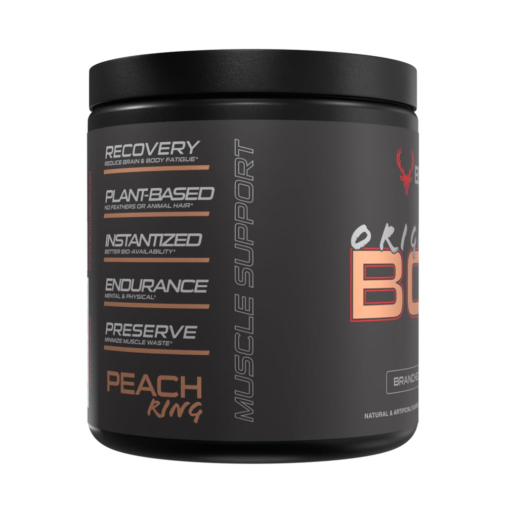 Close-up powder texture of Bucked Up BCAA showing instantized mixability