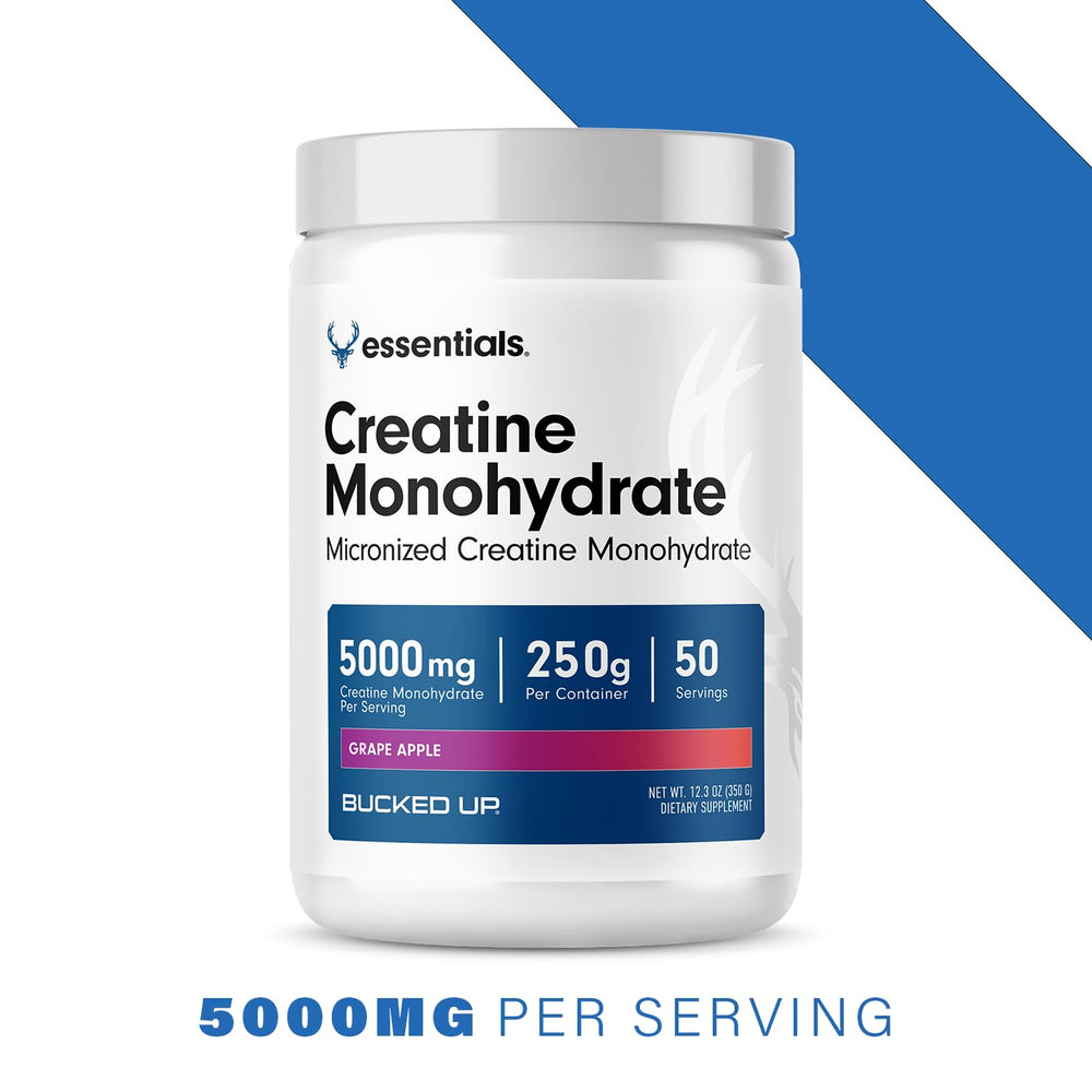 Bucked Up nutrition label close-up confirming creatine dose and testing