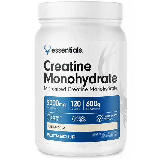 Front view of Bucked Up Pure Creatine Monohydrate 600 g container