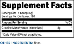 Serving scoop showing 5 g per serving of Bucked Up Creatine Monohydrate