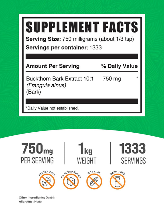 Container of Buckthorn Bark Extract Powder 750mg 1kg