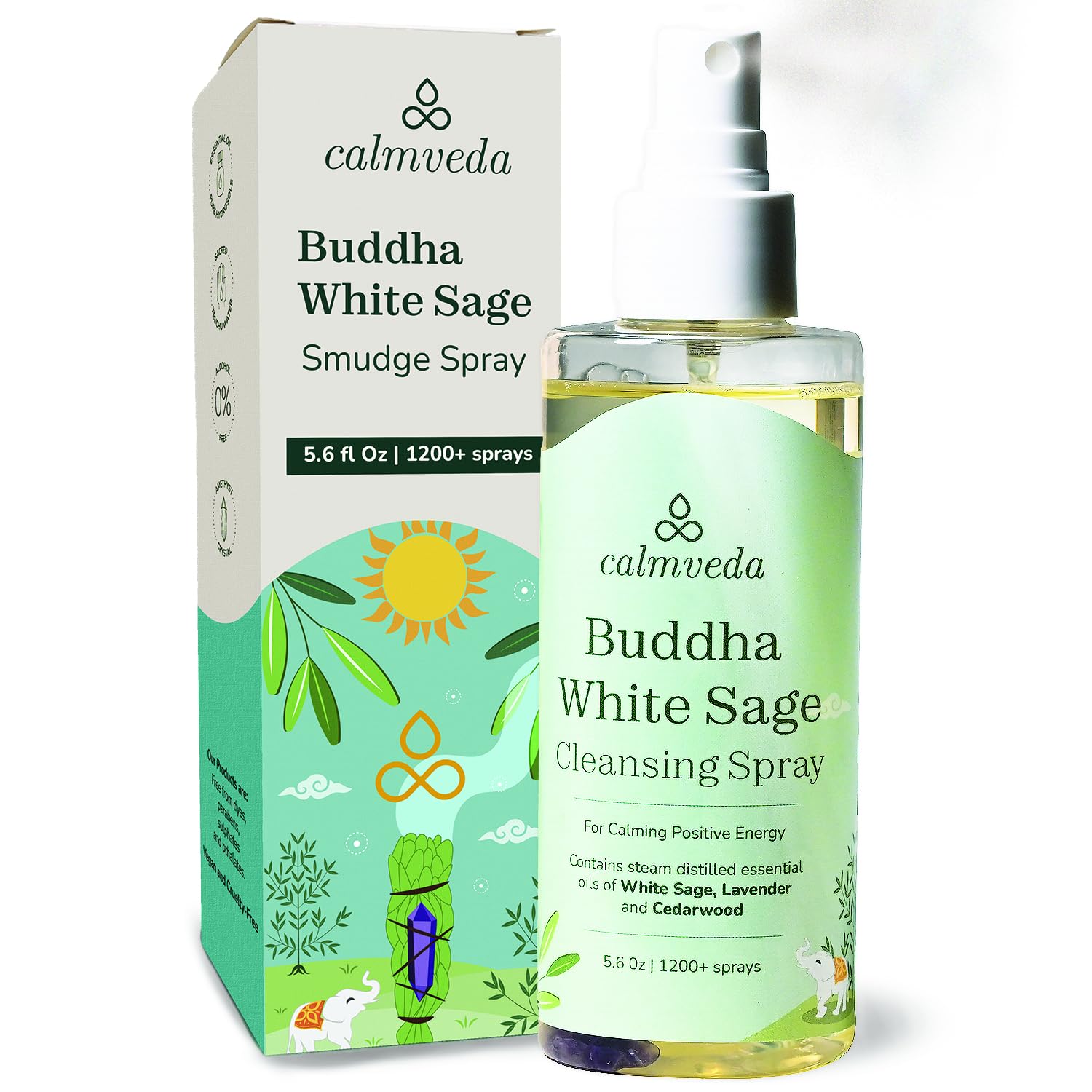 Buddha White Sage Spray bottle for spiritual cleansing and protection