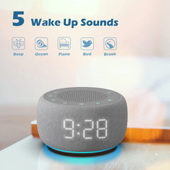 Buffbee digital alarm clock display with five wake sounds for gentle mornings